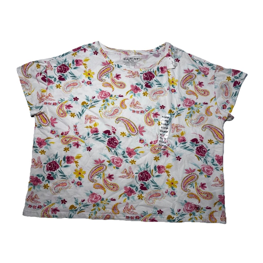 NWT Ariat XL Oversize Fit Floral‎ Paisley Western Top Rayon Spandex Shirt